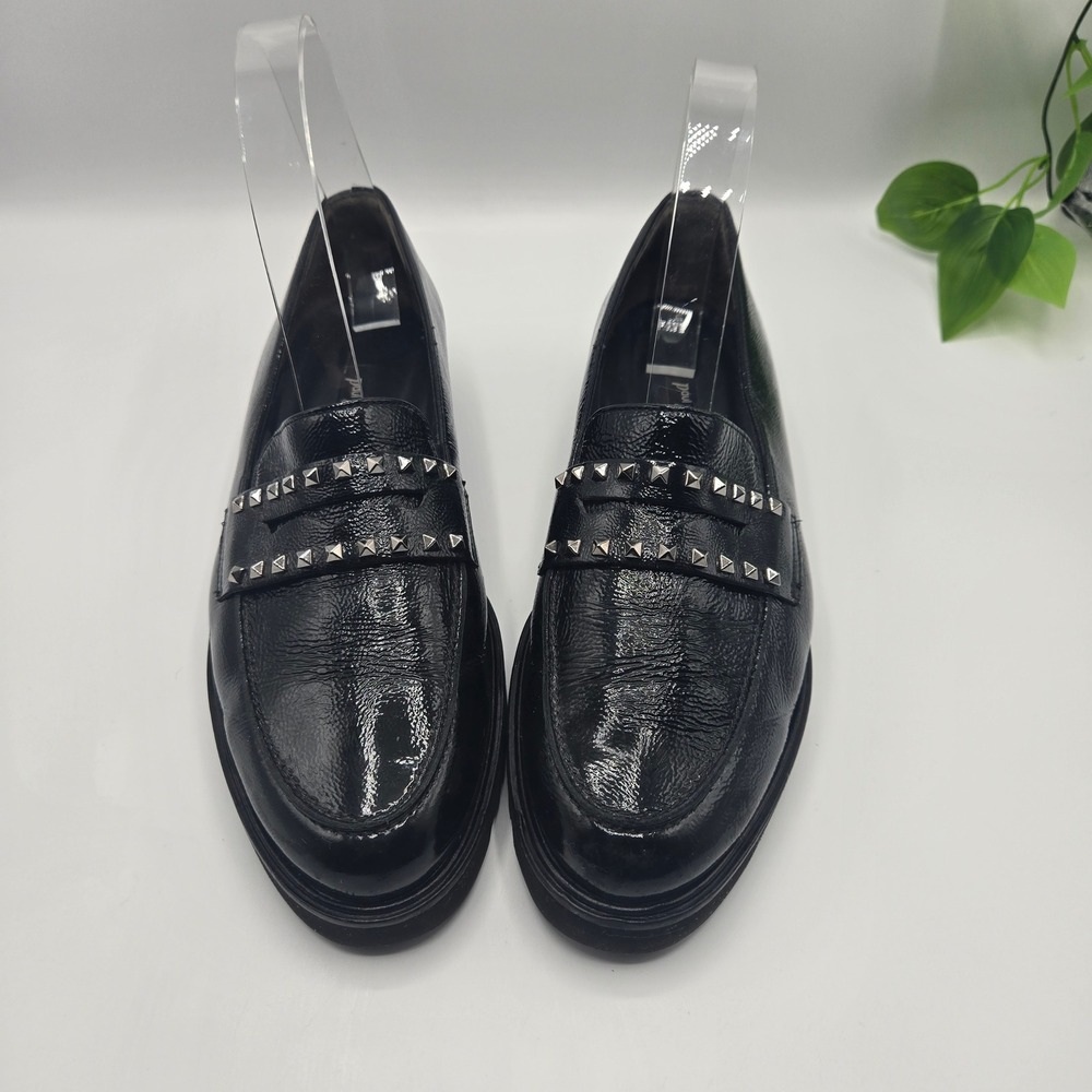 Paul Green Loafers Black Studded Patent Leather Lug Sole 8.5